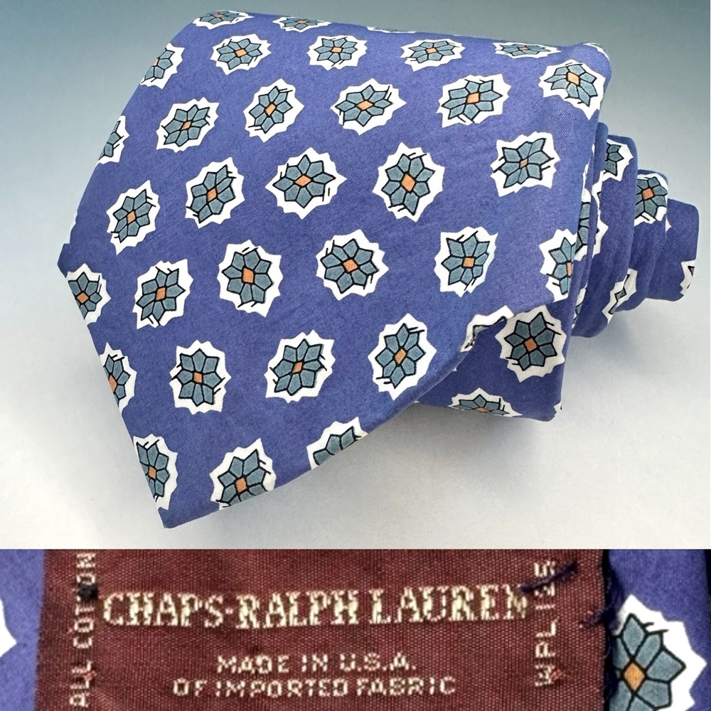 Vintage CHAPS RALPH LAUREN 100% Cotton Geometric Floral Classic Tie 3.5”